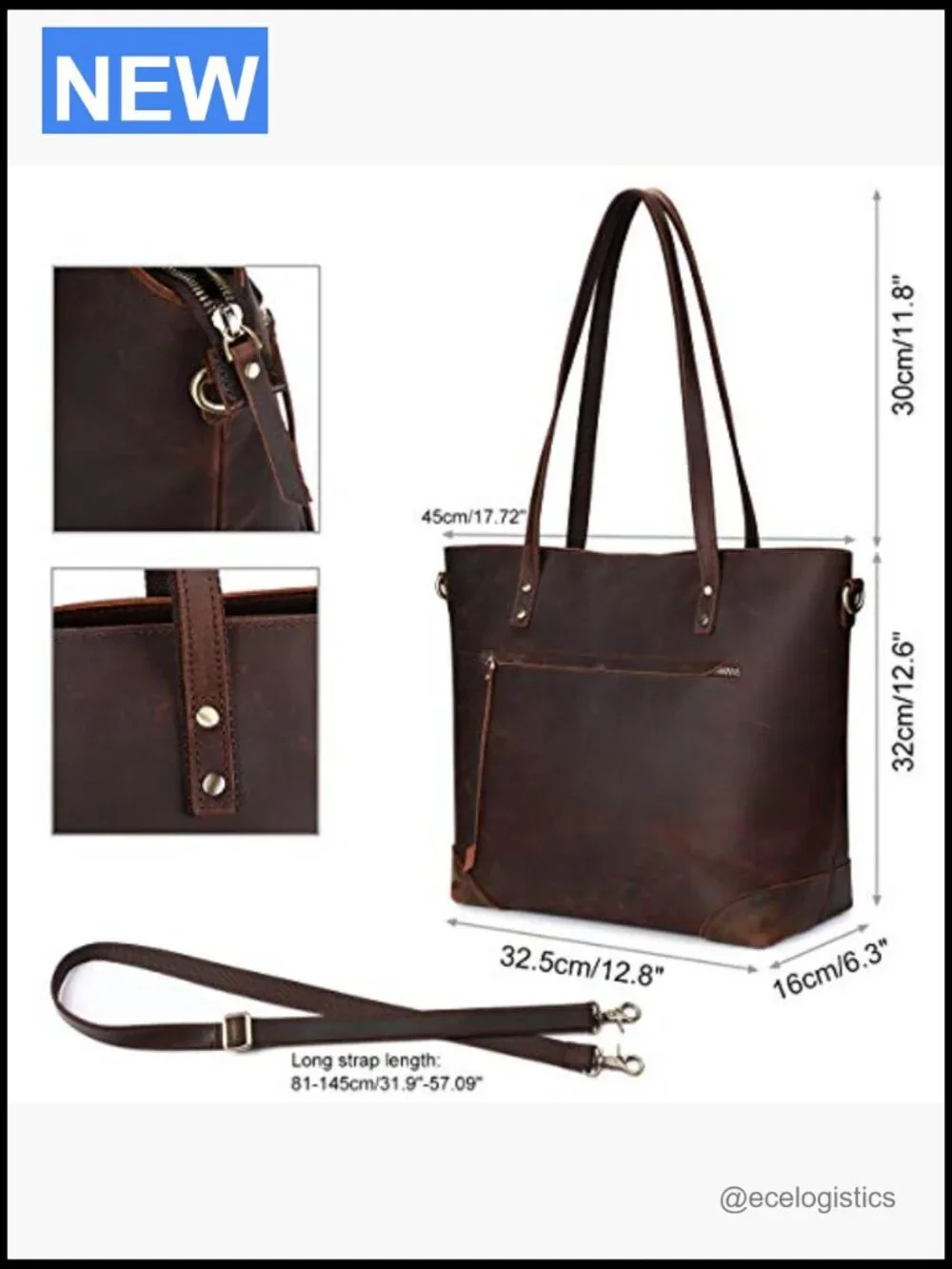 Genuine Leather Tote Bag Women Work Purse Laptop Crossbody Satchel
